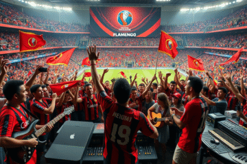 Jogadores do Flamengo comemorando com música ao fundo