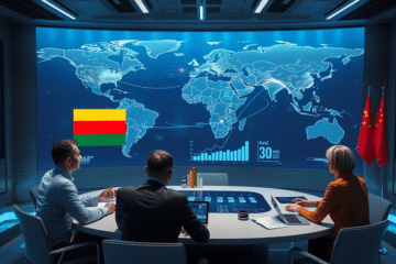 Imagem conceitual representando a construção de uma rede de comunicação submarina pelos países do Brics.
