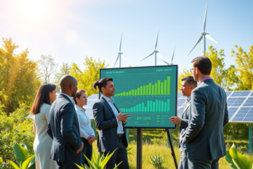 Ilustração da transformação da economia global através da economia verde e tecnologias sustentáveis.