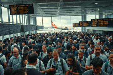 Passageiros enfrentam longas filas e incertezas no caos aéreo causado por ciclone em São Paulo, com voos cancelados e remarcações ilimitadas.