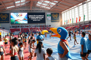 Atletas e técnicos beneficiados pelos programas de incentivo ao esporte, destacando o novo mascote Katu e a evolução dos projetos.