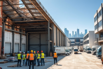 Imagem de galpões logísticos em reforma para atender a demanda crescente do comércio eletrônico.