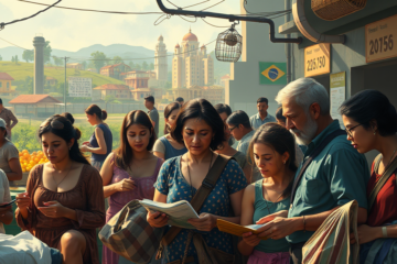 Imagem representativa do crescimento do PIB e desafios econômicos no Brasil, destacando endividamento e inflação.