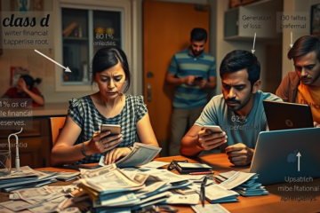 Gráfico mostrando a porcentagem de brasileiros sem reserva financeira e detalhando o endividamento das famílias.