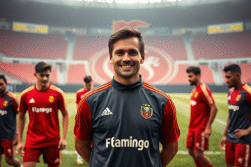 Rodrigo Caio, ídolo do Flamengo, agora auxilia na comissão técnica do time profissional.