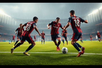 Jogadores do Flamengo em ação durante o empate sem gols com a LDU na Libertadores.