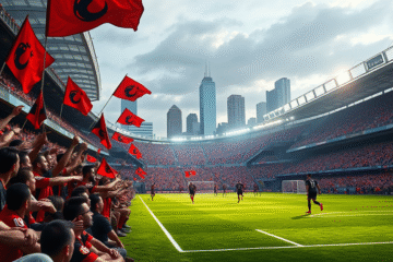 Jogadores do Flamengo comemorando gol em partida da Copa do Mundo de Clubes contra o Espérance.