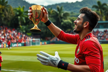 Rossi recebendo troféu de melhor goleiro no Flamengo