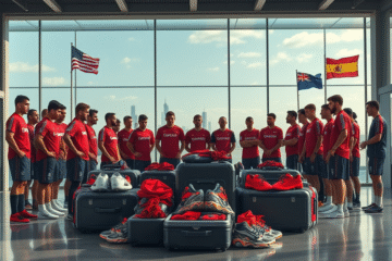 Delegação do Flamengo preparada para a Copa do Mundo de Clubes da FIFA, simbolizando excelência e compromisso com o profissionalismo.