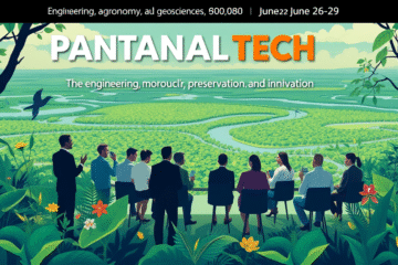 Imagem do evento Pantanal Tech, discutindo soluções sustentáveis com engenheiros e pesquisadores.
