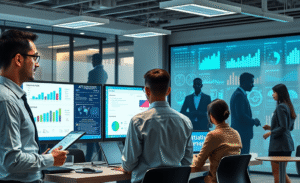 Imagem representativa da inteligência artificial sendo utilizada em decisões de promoção no ambiente de trabalho.
