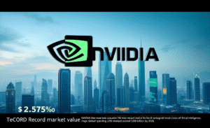 Imagem ilustrativa sobre a Nvidia e seu valor de mercado de US$ 4 trilhões, destacando a demanda por infraestrutura de IA.