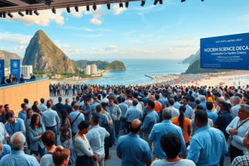 Imagem do evento da Conferência da Década da Ciência Oceânica, com cientistas e formuladores de políticas discutindo sustentabilidade dos oceanos.
