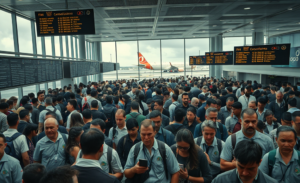 Passageiros enfrentam longas filas e incertezas no caos aéreo causado por ciclone em São Paulo, com voos cancelados e remarcações ilimitadas.