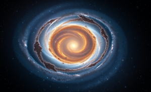 Imagem da galáxia Alaknanda, destacando sua estrutura espiral e estrelas de diferentes idades.