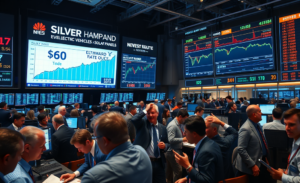 Imagem representando a alta do preço da prata em um gráfico financeiro.