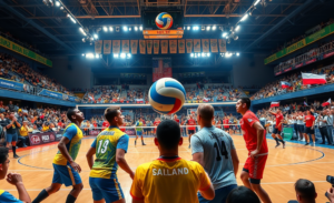 Jogadores do Vôlei Campinas se preparando para a estreia no Mundial de Clubes 2025 contra o Warta Zawiercie.
