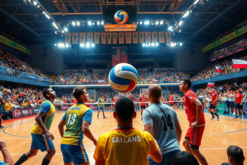 Jogadores do Vôlei Campinas se preparando para a estreia no Mundial de Clubes 2025 contra o Warta Zawiercie.