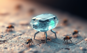 Imagem do menor robô autônomo do mundo, invisível a olho nu, operando com energia solar em microescala.