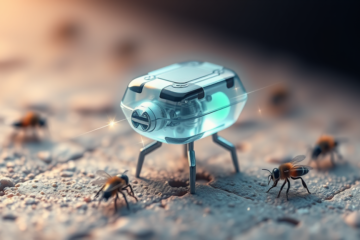 Imagem do menor robô autônomo do mundo, invisível a olho nu, operando com energia solar em microescala.