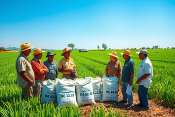 Imagem ilustrativa da queda dos preços do arroz, destacando os desafios enfrentados pelos produtores no setor.