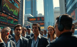 Gráfico mostrando a alta do dólar e a queda do Ibovespa, refletindo o impacto de fatores políticos e geopolíticos.