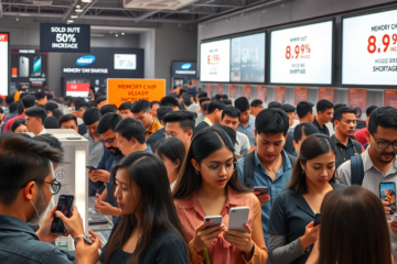 Crisise de chips de memória impacta preços de smartphones e PCs, com crescimento da demanda por DRAM para data centers.