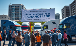Imagem ilustrativa sobre a nova linha de crédito para financiamento de caminhões, destacando os benefícios para caminhoneiros e empresários do transporte.