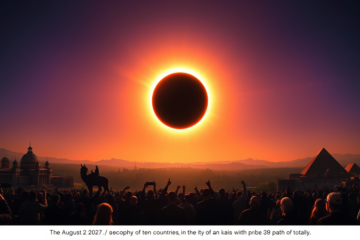 Eclipse solar com a Lua cobrindo o Sol, representando o fenômeno que ocorrerá em agosto de 2027.