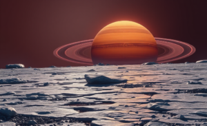 Análise da superfície e estrutura interna de Titã, a maior lua de Saturno, com foco em 'gelo granizado' e água líquida aprisionada.