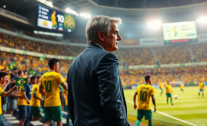 Carlo Ancelotti liderando a Seleção Brasileira na Copa do Mundo de 2026, focando em táticas defensivas e mudanças no elenco.