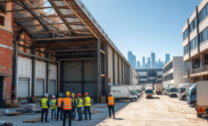 Imagem de galpões logísticos em reforma para atender a demanda crescente do comércio eletrônico.