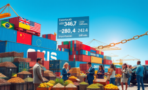 Análise da balança comercial brasileira em 2025, destacando superávit, exportações e impacto do tarifaço dos EUA.