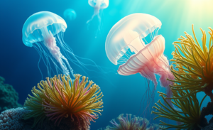 Águas-vivas e anêmonas-do-mar mostrando suas atividades de sono, revelando padrões similares aos humanos, apesar da ausência de cérebro.