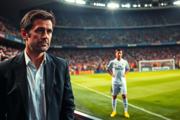 Xabi Alonso deixando o Real Madrid após uma derrota na Supercopa da Espanha, com Álvaro Arbeloa assumindo o comando da equipe.