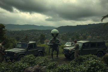 Ilustração sobre a possibilidade de vida extraterrestre e seus impactos econômicos, com menções a impactos sociais e econômicos de uma confirmação de inteligência não humana.