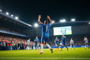 Moisés Caicedo celebra o gol da vitória do Chelsea contra o Pafos na UEFA Champions League.