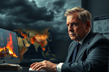 Imagem representativa do impacto econômico causado pela guerra no Oriente Médio e seus efeitos globais, incluindo aumento do petróleo e inflação.