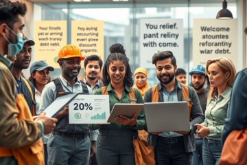 Trabalhadores realizando o saque do FGTS para quitar dívidas e promover a renegociação financeira.