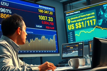 Ibovespa em queda, dólar alta e aumento dos preços do petróleo com gráficos financeiros.