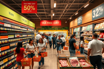 Promoções de vinhos e cortes de carne no Dia Livre de Impostos.