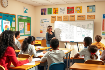 Estudantes aprendendo sobre educação financeira na escola.